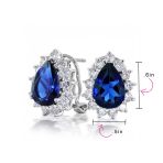 2.5CT Blue CZ Halo Pear Teardrop Stud Earrings Omega Back - Image 7