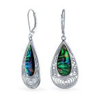 Set of 2 Butterfly Dragonfly & Filigree Teardrop Abalone Shell Dangle Earrings - Image 3