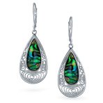 Set of 2 Butterfly Dragonfly & Filigree Teardrop Abalone Shell Dangle Earrings - Image 4