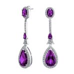 Art Deco Style Dangle Halo Blue Sapphire CZ Cubic Zirconia Teardrop Statement Chandelier Earrings - Image 3