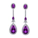 Art Deco Style Dangle Halo Blue Sapphire CZ Cubic Zirconia Teardrop Statement Chandelier Earrings - Image 9