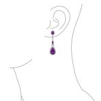 Art Deco Style Dangle Halo Blue Sapphire CZ Cubic Zirconia Teardrop Statement Chandelier Earrings - Image 15