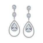 Cocktail Cubic Zirconia Double Halo Large Purple Amethyst Teardrop CZ Chandelier Earrings - Image 12