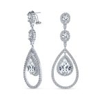 Cocktail Cubic Zirconia Double Halo Large Purple Amethyst Teardrop CZ Chandelier Earrings - Image 6