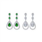 Set of 2 Art Deco Wedding Gemstone Clear & Green CZ Dangle Chandelier Earrings