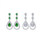 Set of 2 Art Deco Wedding Gemstone Clear & Green CZ Dangle Chandelier Earrings