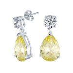 Bridal CZ Dangle Chandelier Earrings 14K Gold Plated Silver