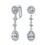 Crown Halo Cubic Zirconia CZ Teardrop Chandelier Clip On Earrings Non-Pierced - Image 2