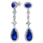 Art Deco Style Royal Green Cubic Zirconia Halo CZ Statement Teardrop Chandelier Earrings Silver Plated - Image 3