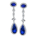 Art Deco Style Royal Green Cubic Zirconia Halo CZ Statement Teardrop Chandelier Earrings Silver Plated - Image 9