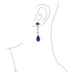 Art Deco Style Royal Green Cubic Zirconia Halo CZ Statement Teardrop Chandelier Earrings Silver Plated - Image 15