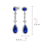 Art Deco Style Royal Green Cubic Zirconia Halo CZ Statement Teardrop Chandelier Earrings Silver Plated - Image 21