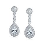 Art Deco Style Cubic Zirconia CZ Statement Teardrop Chandelier Clip On Dangle Earrings - Image 4