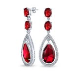 Cocktail Bridal Cubic Zirconia Halo Big Statement Green Teardrop CZ Chandelier Earrings Silver Plated