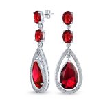 Cocktail Bridal Cubic Zirconia Halo Big Statement Green Teardrop CZ Chandelier Earrings Silver Plated