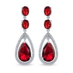 Cocktail Bridal Cubic Zirconia Halo Big Statement Green Teardrop CZ Chandelier Earrings Silver Plated - Image 5