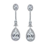 Art Deco Style Dangle Halo Blue Sapphire CZ Cubic Zirconia Teardrop Statement Chandelier Earrings - Image 13