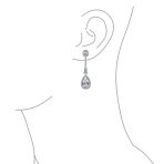 Art Deco Style Dangle Halo Blue Sapphire CZ Cubic Zirconia Teardrop Statement Chandelier Earrings - Image 7