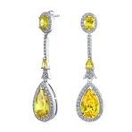 Art Deco Style Dangle Halo Blue Sapphire CZ Cubic Zirconia Teardrop Statement Chandelier Earrings - Image 2