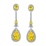 Art Deco Style Dangle Halo Blue Sapphire CZ Cubic Zirconia Teardrop Statement Chandelier Earrings - Image 8