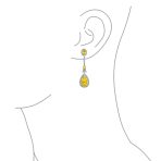 Art Deco Style Dangle Halo Blue Sapphire CZ Cubic Zirconia Teardrop Statement Chandelier Earrings - Image 14