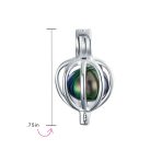 Bridal Necklace Teardrop Black Freshwater Pearl Bird Caged Pendant in Silver - Image 3