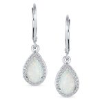 Estate Style Halo CZ Teardrop Solitaire White Opal Drop Earrings Sterling Silver - Image 4