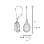 Estate Style Halo CZ Teardrop Solitaire White Opal Drop Earrings Sterling Silver - Image 8