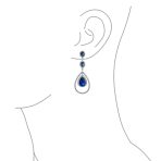 Cocktail Cubic Zirconia Double Halo Large Purple Amethyst Teardrop CZ Chandelier Earrings - Image 14