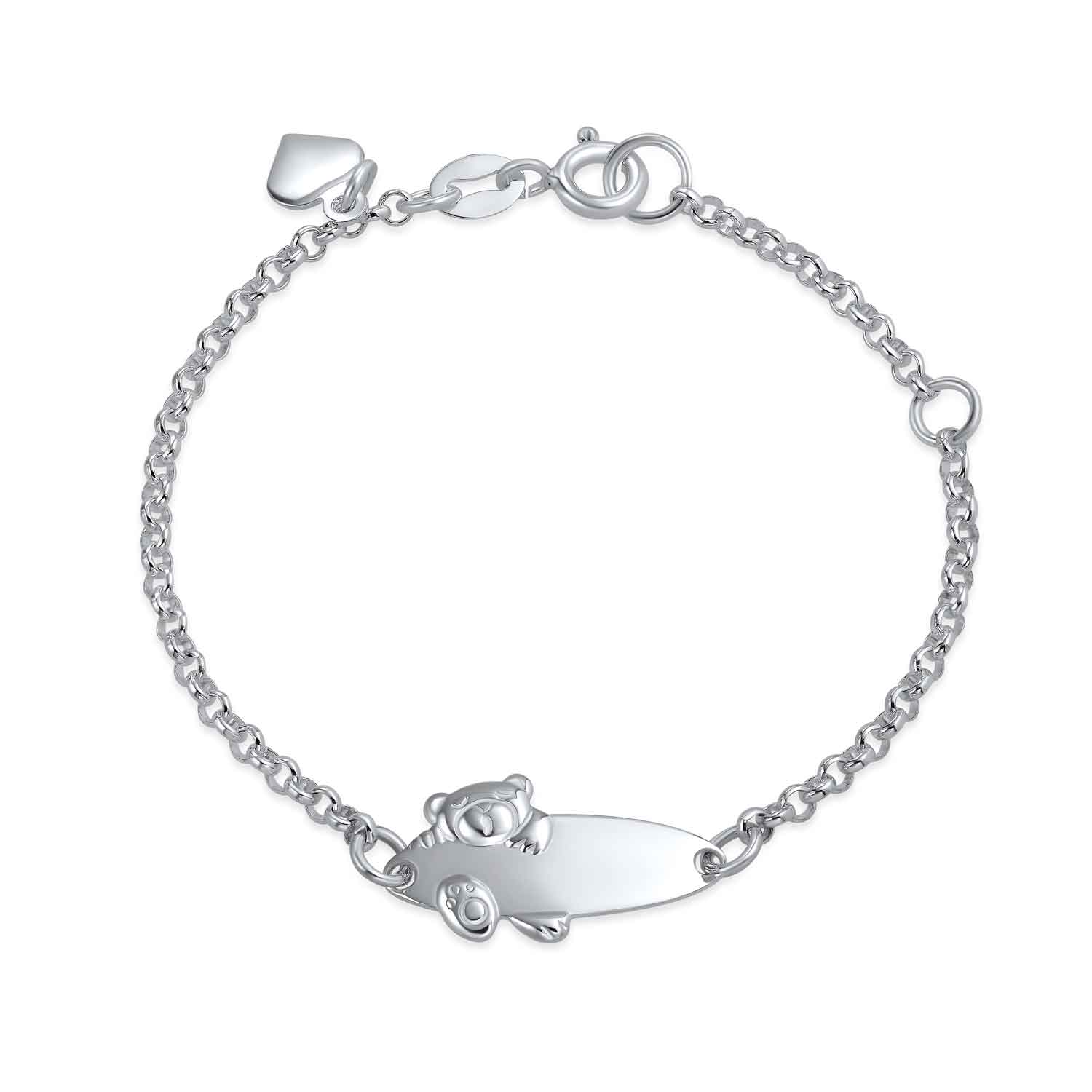 teddy-bear-unisex-indentification-silver_srn-bid-91-1_1 Petite Bear Charm Blank Name Identification ID Bolo Bracelet .925 Sterling Silver 5- 6" Adjustable - Image 1
