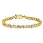 Round CZ Tennis Bracelet & Solitaire Stud Earrings Set Gold Plated Silver - Image 3