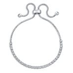 Cubic Zirconia Bolo Style CZ Slide Tennis Bracelet Gold Silver Plated Adjustable
