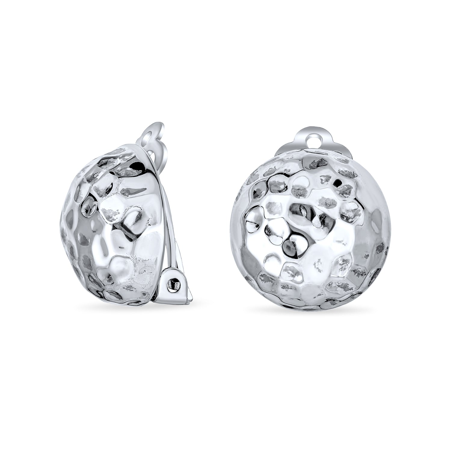 texture-sterling-silver-hammered-dome-clip-on-earrings_1 Hammered Textured Ball Button Clip On Earrings Gold Plated Silver NON-Pierced Ears - Image 1