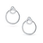 Minimalist Geometric Hoop Huggie Earrings Sterling Silver 1.75 Inch Diameter - Image 2