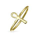 Minimalist Silver Ring with Egyptian Ankh Cross 14K Gold Plated Sterling Band