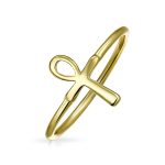 Minimalist Silver Ring with Egyptian Ankh Cross 14K Gold Plated Sterling Band