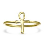 Minimalist Silver Ring with Egyptian Ankh Cross 14K Gold Plated Sterling Band - Image 2
