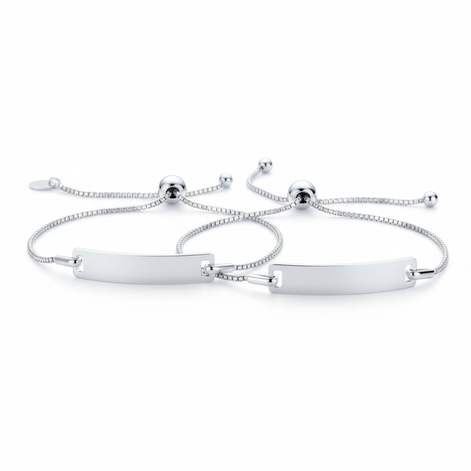 thin-identification-simple-name-engravable-bracelet-srn-s122259b-set-az Set of 2 Thin ID Bolo Bracelet Set for Mother & Daughter 7 Inch Sterling Silver - Image 1