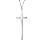 Modern Simple Long Thin Religious Cross Pendant Necklace Gold Plated .925 Sterling Silver