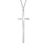 Modern Simple Long Thin Religious Cross Pendant Necklace Gold Plated .925 Sterling Silver