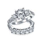 3CT Round Solitaire 3 Stone Engagement Ring Set Cubic Zirconia Past Present Future CZ Sterling Silver - Image 5