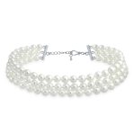 Bridal 3 Strand Wide Faux White Pearl Statement Choker Necklace