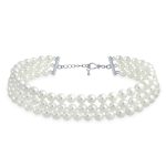 Bridal 3 Strand Wide Faux White Pearl Statement Choker Necklace
