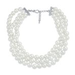 Bridal 3 Strand Wide Faux White Pearl Statement Choker Necklace - Image 4