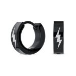 Mens Earrings Black Thunder Bolt Hoop Huggie Stainless Steel Biker Jewelry