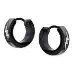 Mens Earrings Black Thunder Bolt Hoop Huggie Stainless Steel Biker Jewelry - Image 2