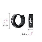 Mens Earrings Black Thunder Bolt Hoop Huggie Stainless Steel Biker Jewelry - Image 4