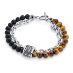 Mixed Two Tone Stretch Bracelet with Gemstone Beads & Silver Toggle Clasp - Image 2