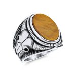 Men's Black Onyx Oval Western Texas Longhorn Skull Signet Ring .925 Sterling Silver - Image 2