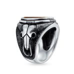 Men's Black Onyx Oval Western Texas Longhorn Skull Signet Ring .925 Sterling Silver - Image 6